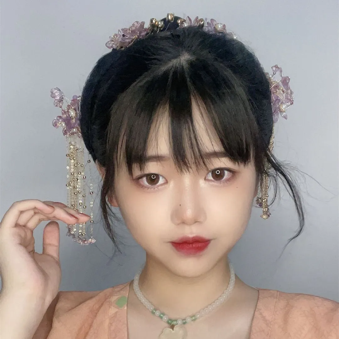 Pink Glazed Flower Xiuhe Clothing Tassel Hairpin Headwear