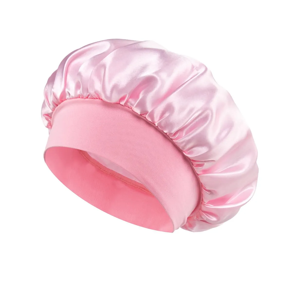 Pink Silk Bonnet for Sleeping Women Silk Hair Bonnet for Sleeping Curly Hair Braids Large Satin Sleep Cap Wide Band Night Caps