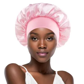 Pink Silk Bonnet for Sleeping Women Silk Hair Bonnet for Sleeping Curly Hair Braids Large Satin Sleep Cap Wide Band Night Caps