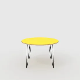 Plywood Round Table with Black Hairpin Legs - Formica Chrome Yellow - 1200(dia) x 735(h)