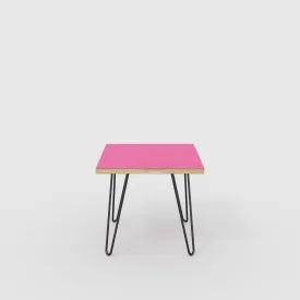 Plywood Side Table with Black Hairpin Legs - Formica Juicy Pink - 500(w) x 500(d) x 425(h)