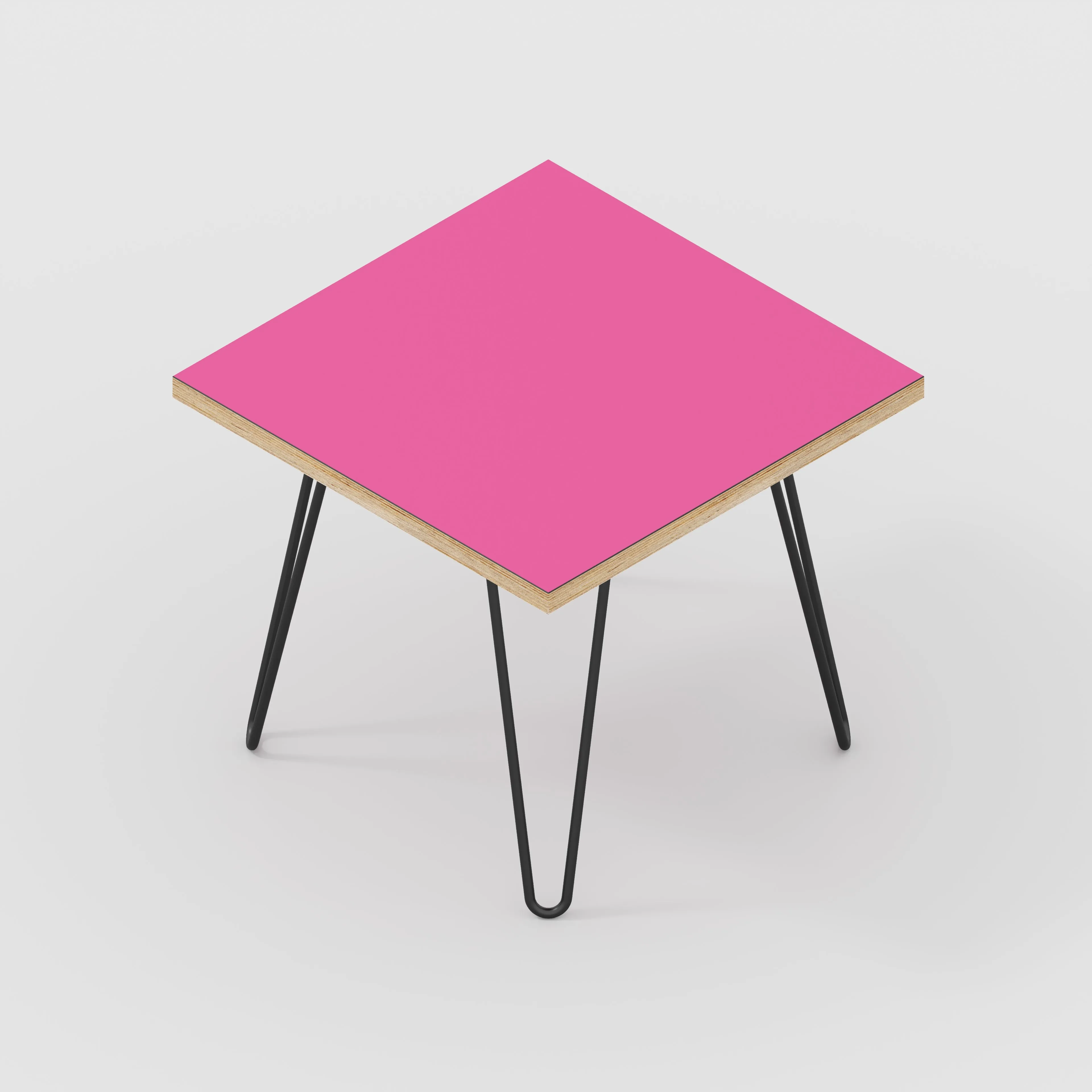 Plywood Side Table with Black Hairpin Legs - Formica Juicy Pink - 500(w) x 500(d) x 425(h)