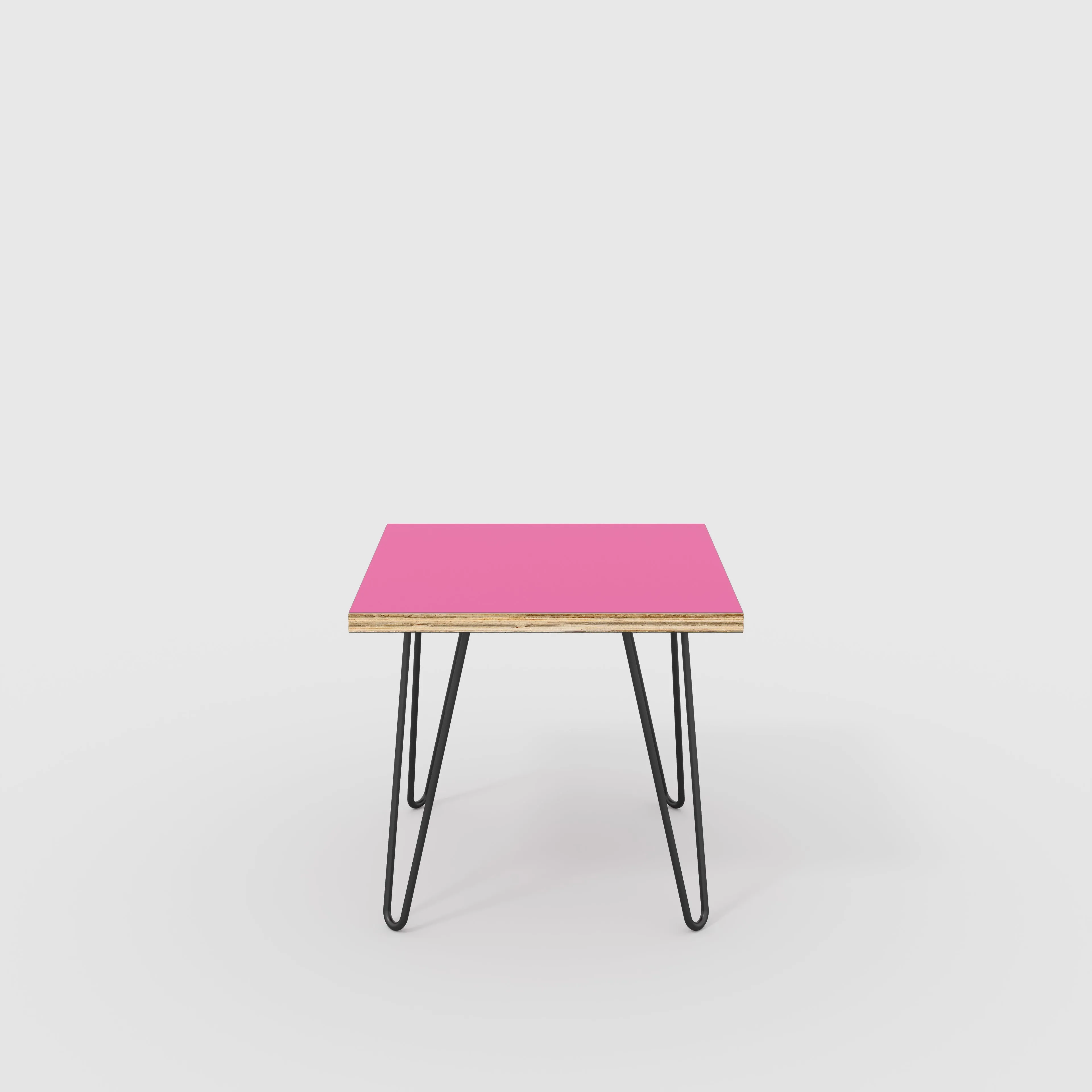 Plywood Side Table with Black Hairpin Legs - Formica Juicy Pink - 500(w) x 500(d) x 425(h)