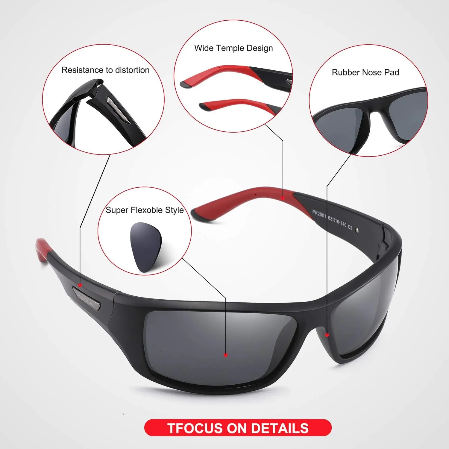 PUKCLAR Sports Polarized Sunglasses for Men Women Driving Sunglasses Cycling Running Fishing Goggles Unbreakable Frame