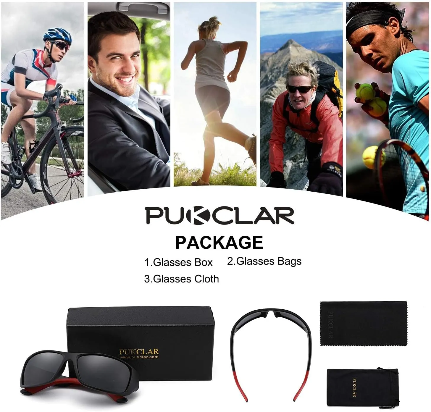 PUKCLAR Sports Polarized Sunglasses for Men Women Driving Sunglasses Cycling Running Fishing Goggles Unbreakable Frame