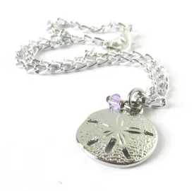 Sand Dollar Anklet - Beach Charm Jewelry - Crystal Ankle Bracelet - Silver Chain for Ankle - Valentines Day Gifts for Women