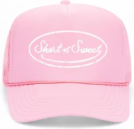Short n' Sweet Trucker Hat | Trendy Vintage Cute Graphic Pop Girly Concert Tour | Premium Foam Snapback Hat for Men & Women