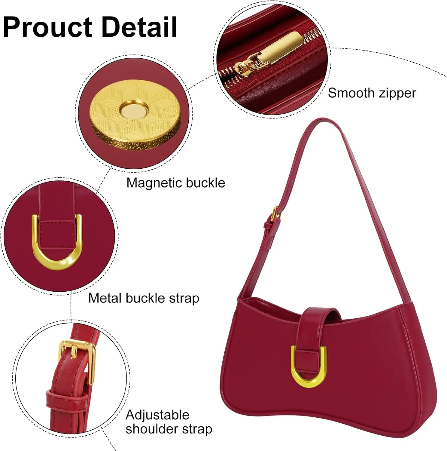 Shoulder Bag for Women Y2K Trendy Underarm Purse Vegan Leather Clutch Hobo Handbags