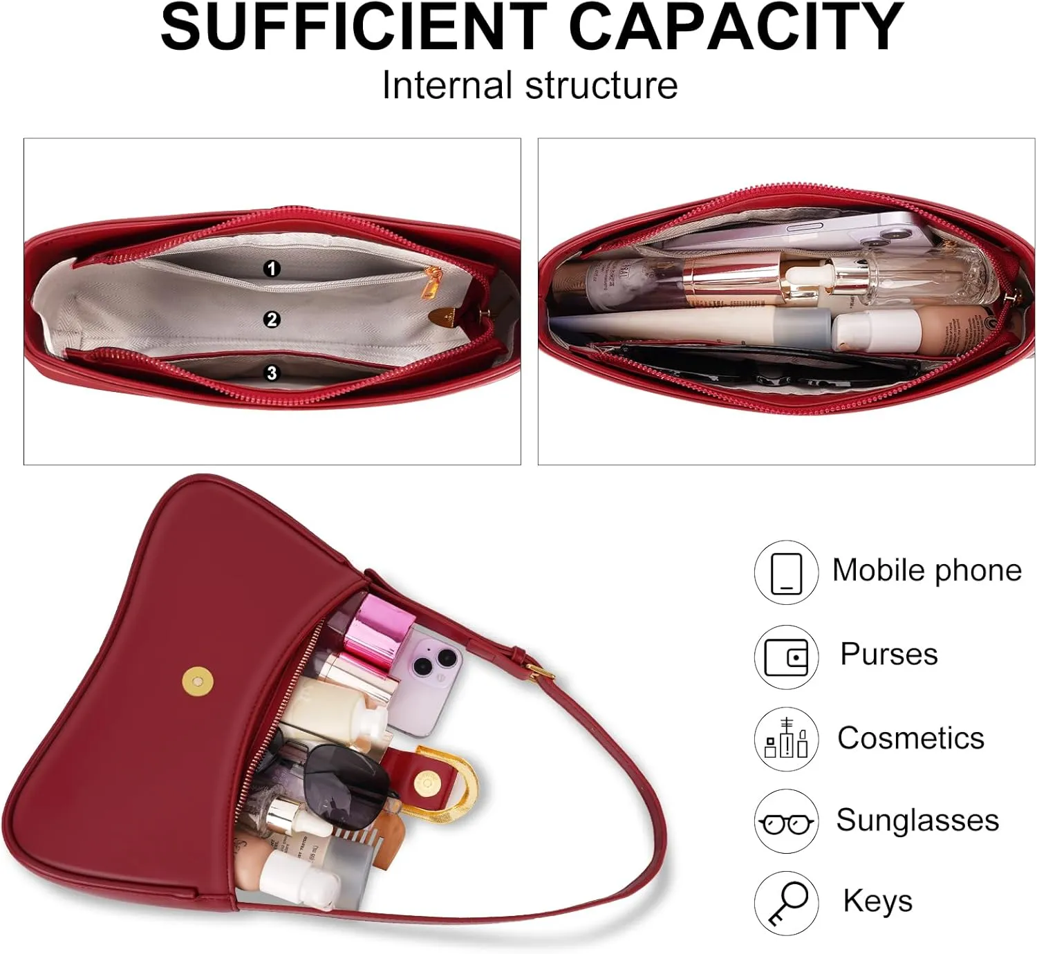 Shoulder Bag for Women Y2K Trendy Underarm Purse Vegan Leather Clutch Hobo Handbags