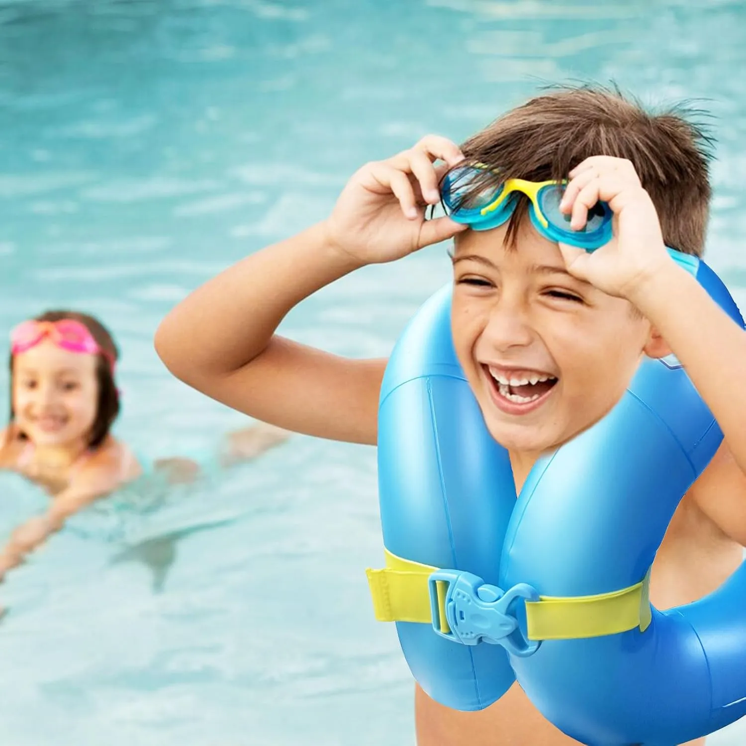 Swim Vest for Kids 33-88 lbs-Portable Inflatable Pool Floats Swimming Ring with Adjustable Safety Buckle-Swim Arm Bands with Double Surround Air Bag