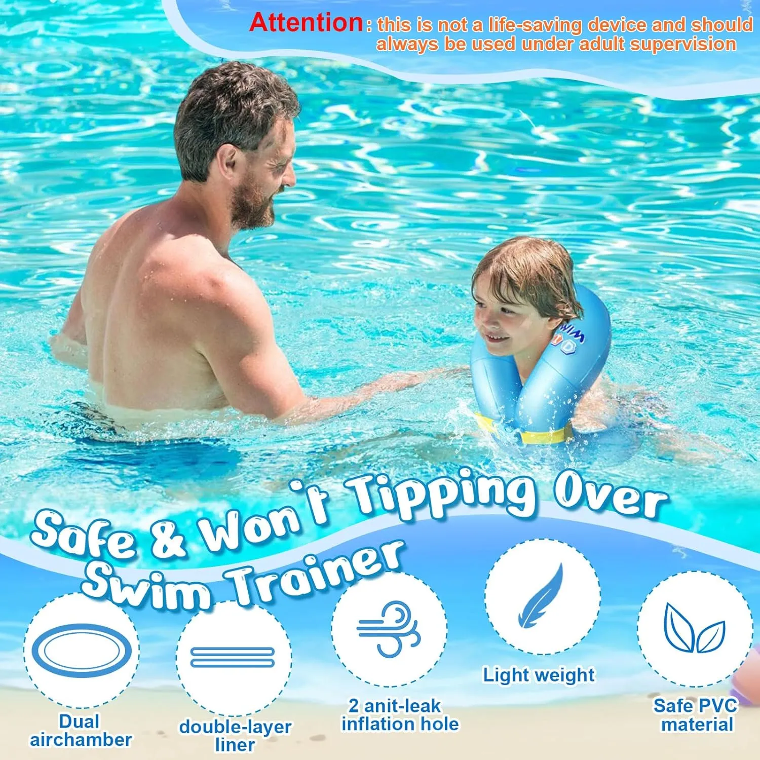 Swim Vest for Kids 33-88 lbs-Portable Inflatable Pool Floats Swimming Ring with Adjustable Safety Buckle-Swim Arm Bands with Double Surround Air Bag