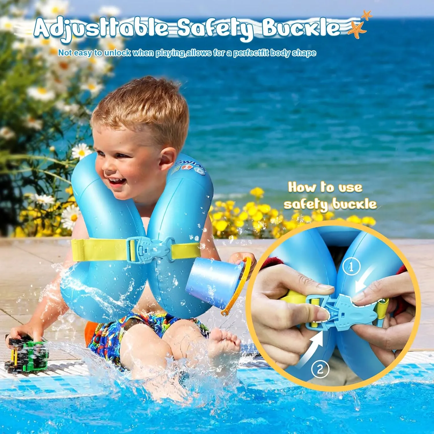 Swim Vest for Kids 33-88 lbs-Portable Inflatable Pool Floats Swimming Ring with Adjustable Safety Buckle-Swim Arm Bands with Double Surround Air Bag