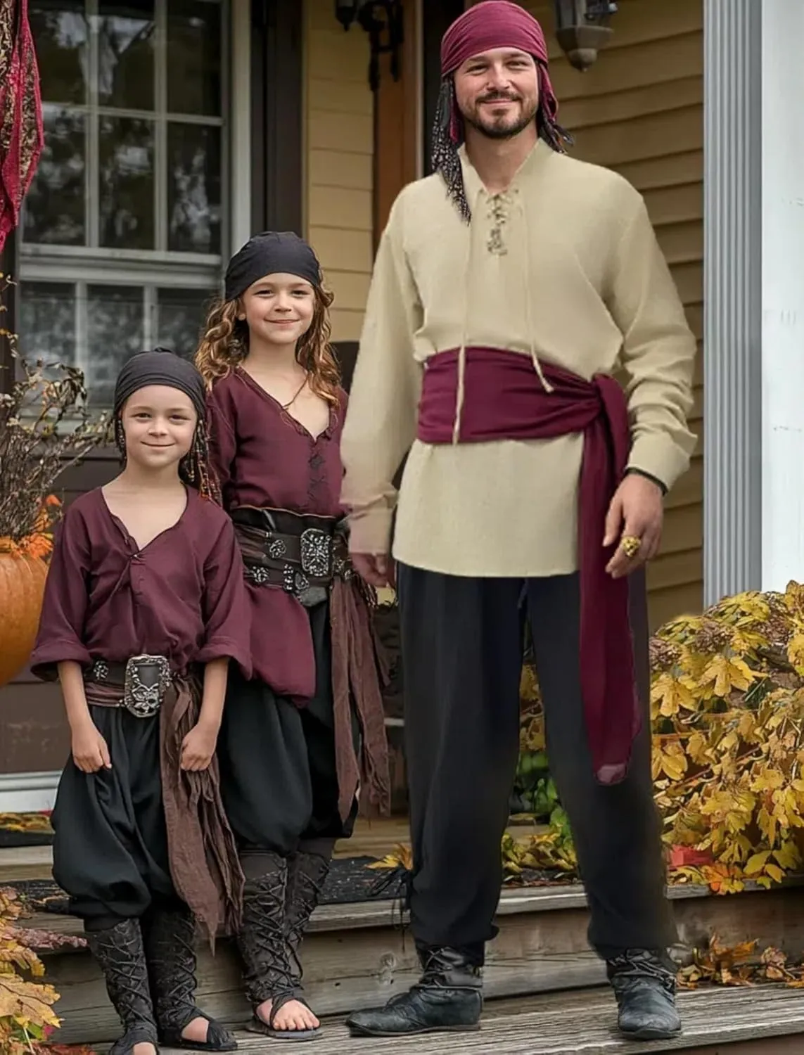 Verceco Mens Pirate Costume Outfit Renaissance Costume Men Medieval Outfit With Pirate Pants Shirts Sash Accessories Khaki Large