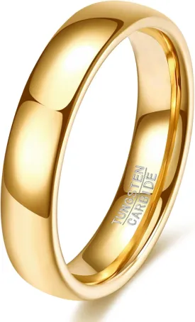 VQYSKO Tungsten Wedding Band Ring for Men Women | 2mm 4mm 6mm 8mm Gold Domed Tungsten Wedding Band Ring for Men Women High Polish Comfort Fit | Size 5-14