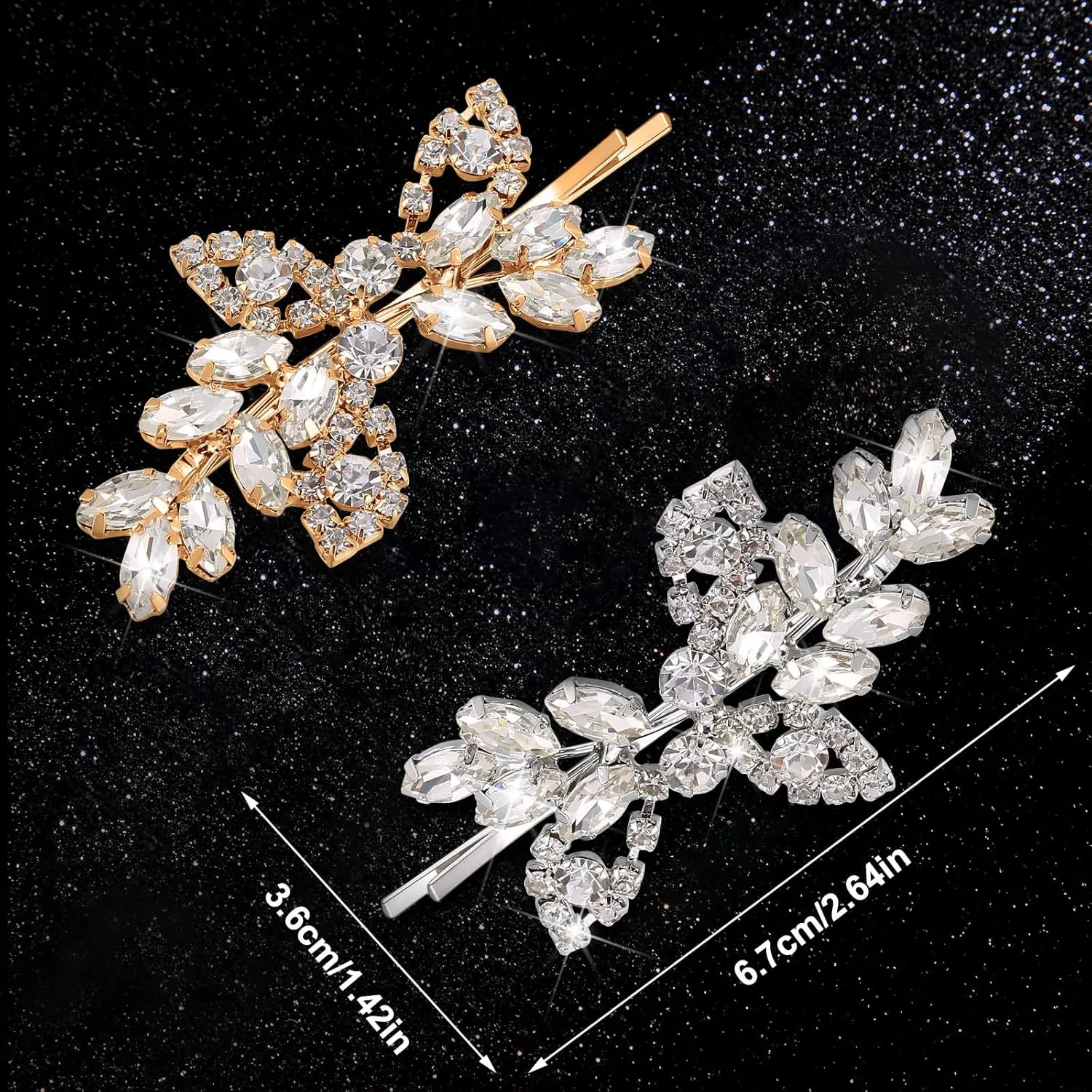 Waydress 4 Pcs Rhinestone Bridal Hair Clip Leaf Wedding Hairpin Bride Crystal Hair Barrette Accessories for Women (Silver Gold, Rhinestone Style)