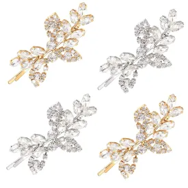 Waydress 4 Pcs Rhinestone Bridal Hair Clip Leaf Wedding Hairpin Bride Crystal Hair Barrette Accessories for Women (Silver Gold, Rhinestone Style)