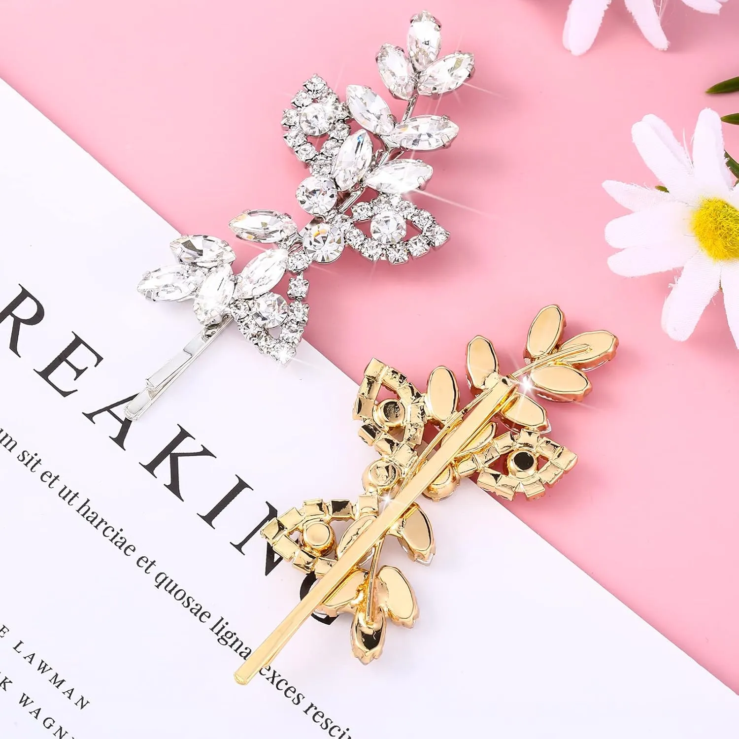 Waydress 4 Pcs Rhinestone Bridal Hair Clip Leaf Wedding Hairpin Bride Crystal Hair Barrette Accessories for Women (Silver Gold, Rhinestone Style)