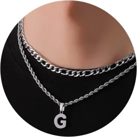 WEDDINEN Layered Initial Letter Pendant Necklace for Men Figaro Twist Rope Chain Necklace Jewelry Graduation Birthday Gift for Men Boys