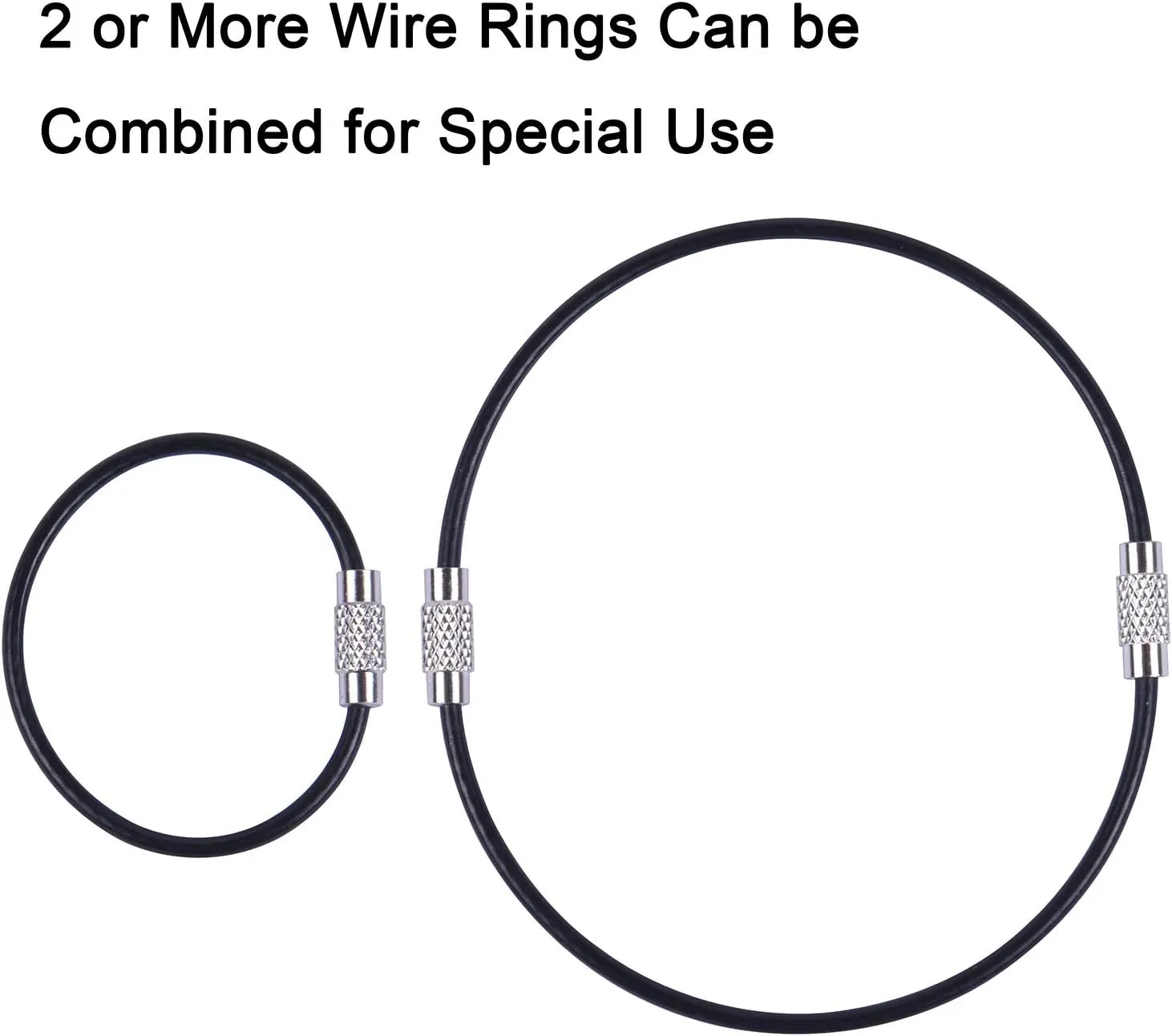 Wisdompro Keychain, 12 Pack of 4.3 Inches Stainless Steel Wire Ring 2mm Cable Loop Rings for Hanging Luggage Tag, Keys and ID Tag Keepers - Black