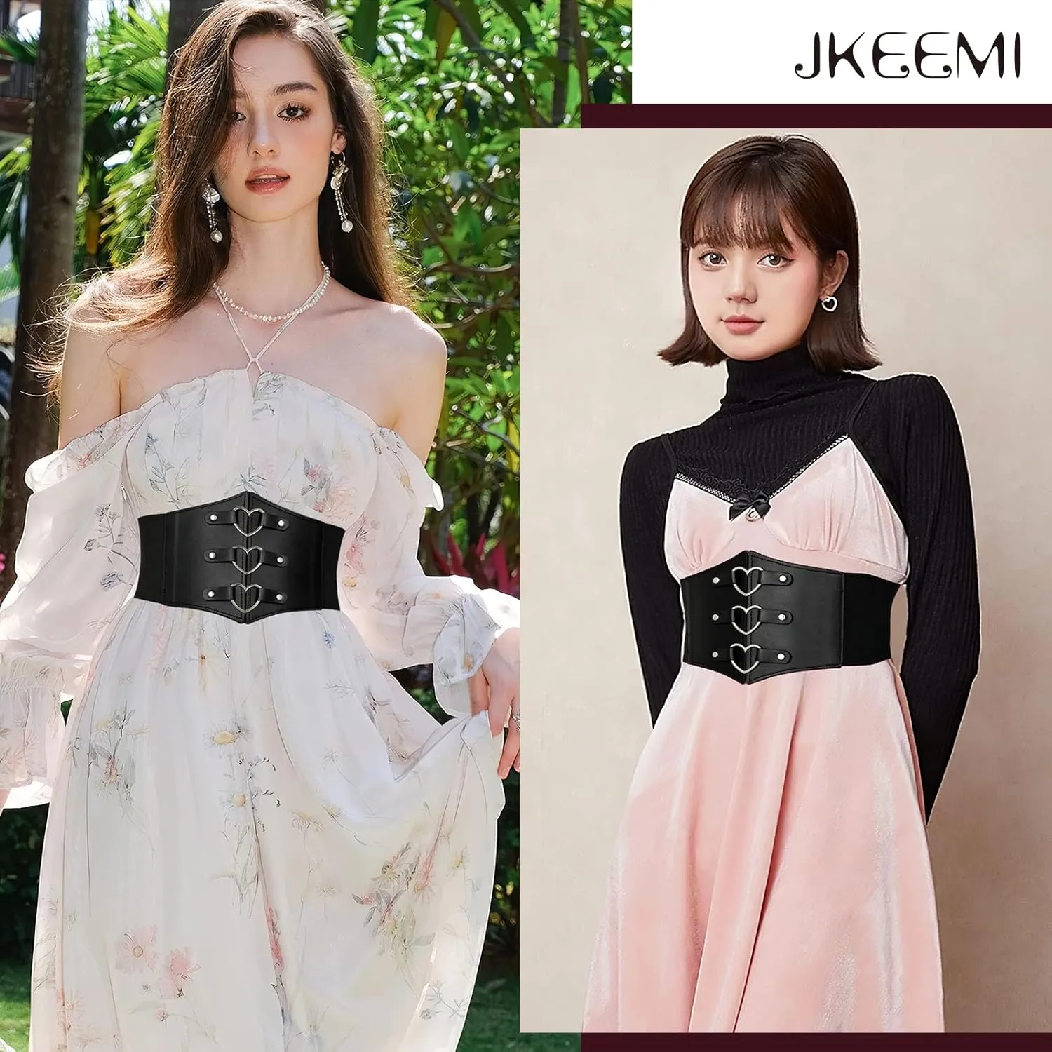 Women Corset Belt Metal O-Ring Heart-Ring Wide Elastic Waspie Waist Belt for Daily Cosplay Halloween Costumes