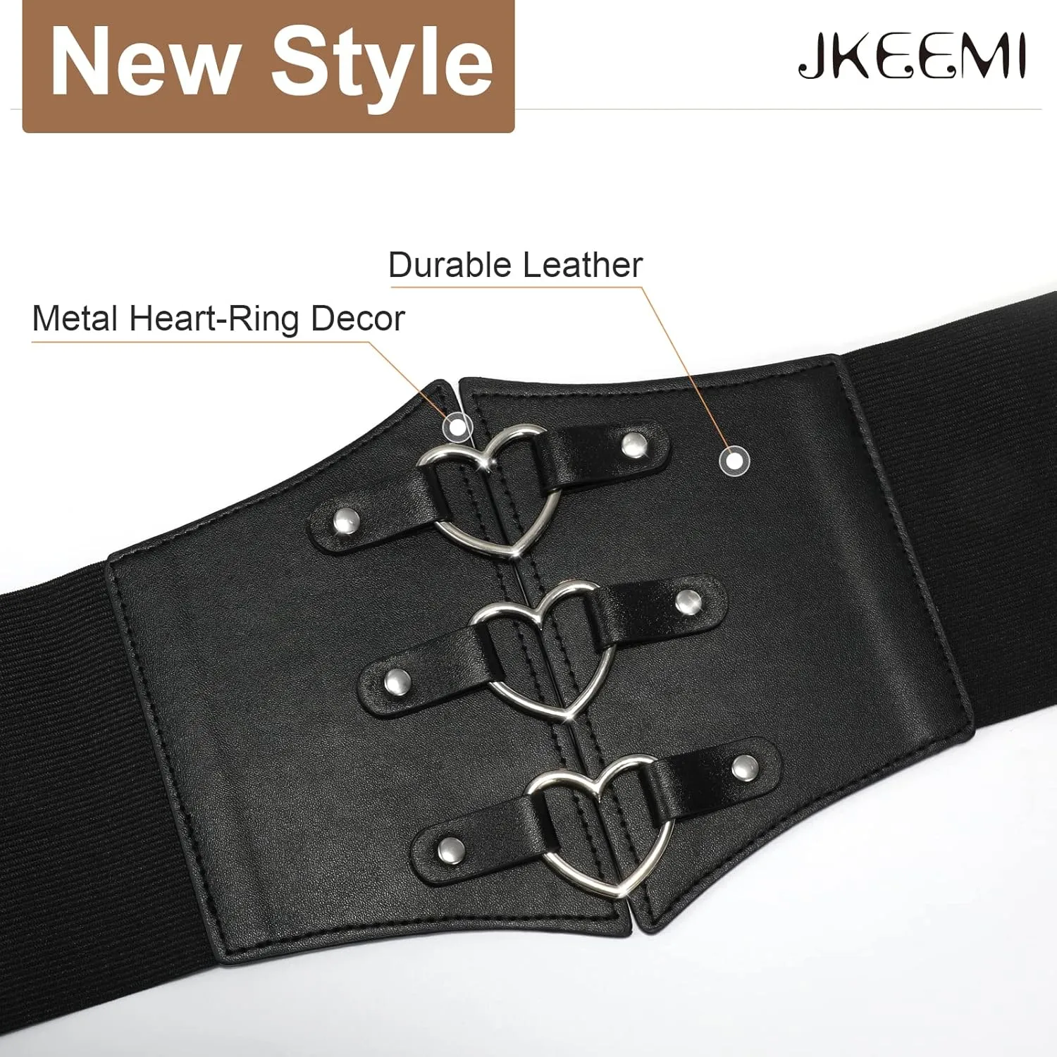 Women Corset Belt Metal O-Ring Heart-Ring Wide Elastic Waspie Waist Belt for Daily Cosplay Halloween Costumes