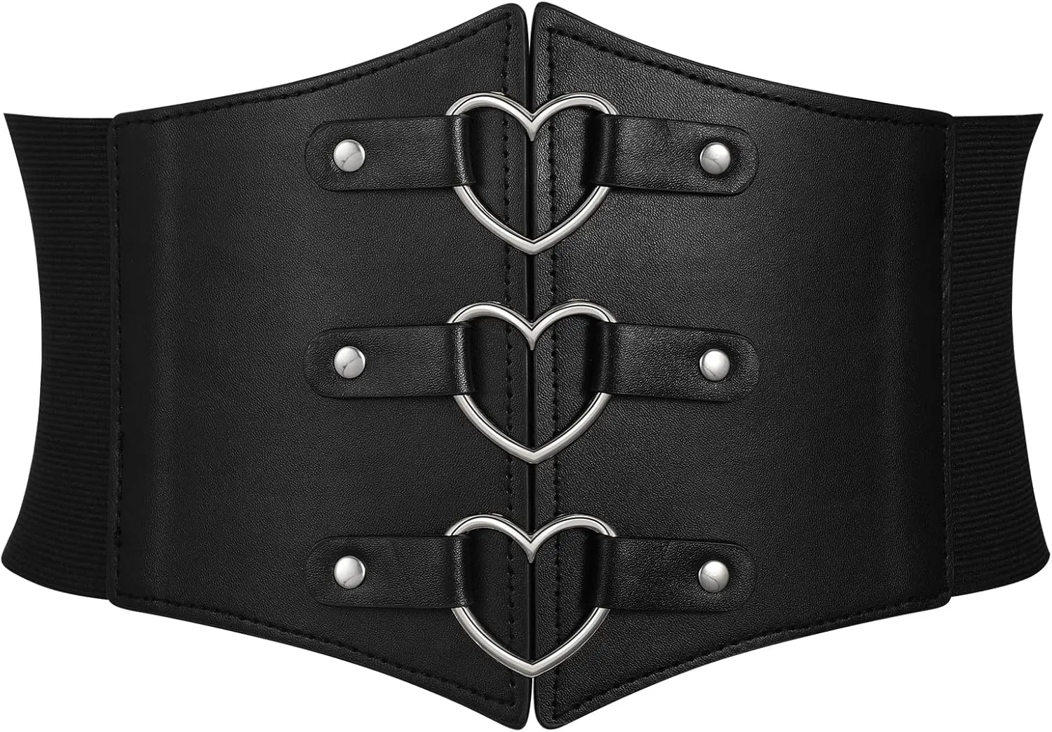 Women Corset Belt Metal O-Ring Heart-Ring Wide Elastic Waspie Waist Belt for Daily Cosplay Halloween Costumes