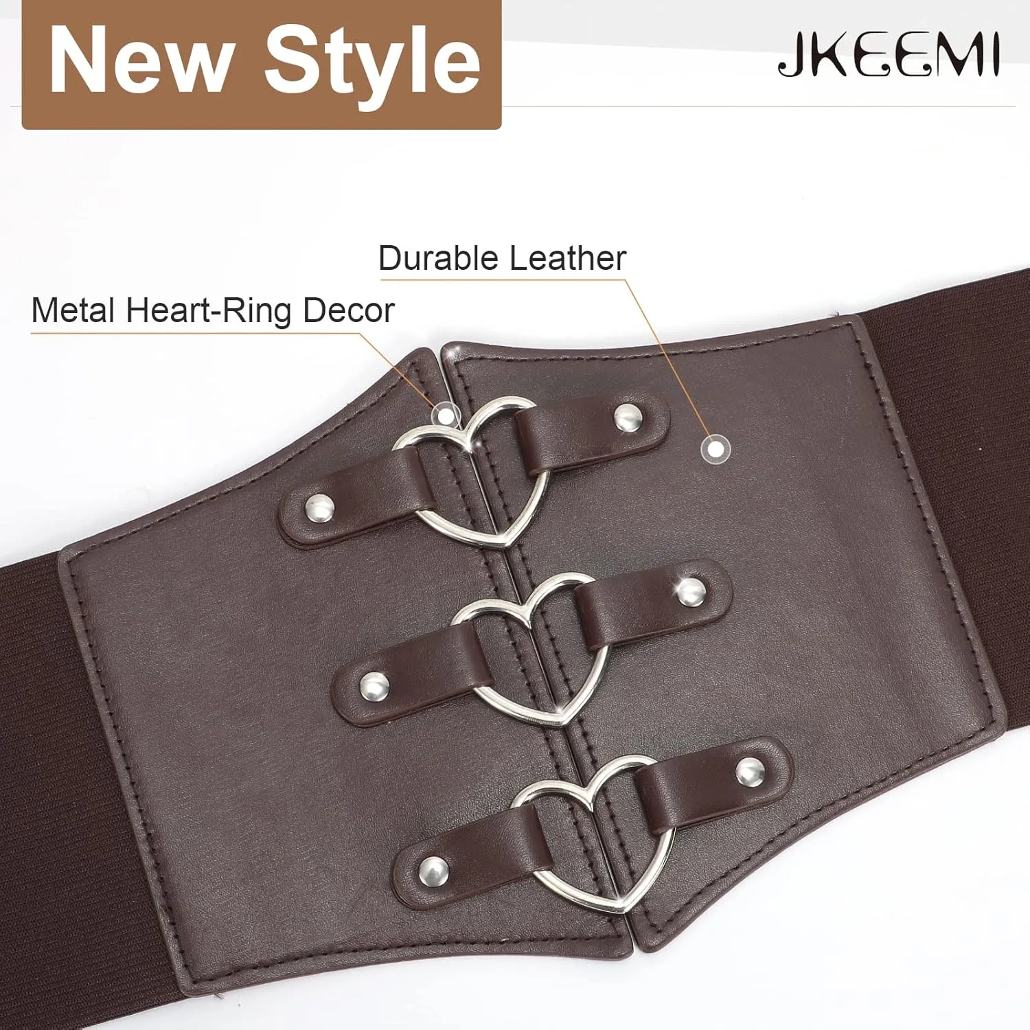 Women Corset Belt Metal O-Ring Heart-Ring Wide Elastic Waspie Waist Belt for Daily Cosplay Halloween Costumes