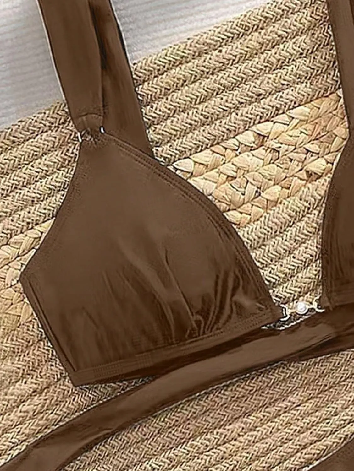 Women's 2 Piece Cheeky Bikini Sets Tie Back Ring Linked Brazilian Swimsuit Sexy Triangle Bathing Suit